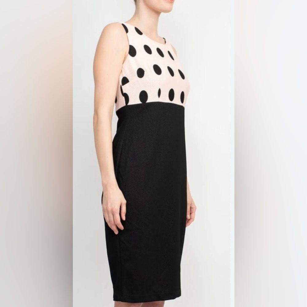 NY Collection sleeveless pink/black Polk a dot zipper back dress